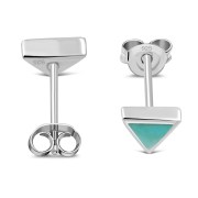 6pairs, Turquoise Triangle Silver Stud Earrings - e348